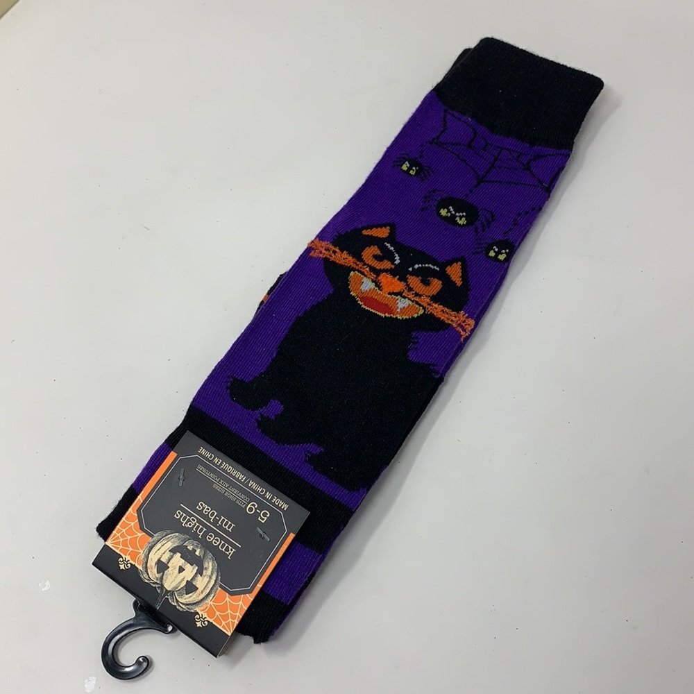 Sz 5-9 black Cat lover Halloween socks knee highs
